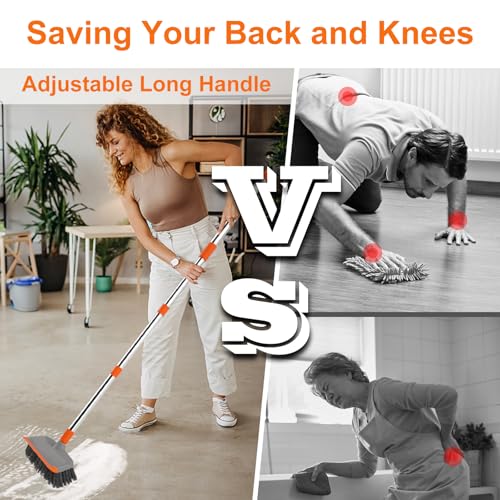 BITOPE Deck Scrub Brush with Long Handle, Heavy Duty Floor Cleaning Scrubber with Stiff Bristles Garage Concrete Cleaner Tool for Cleaning Tile Patio Outdoor Porch Indoor Kitchen Shower Bathroom - style: Orange+Grey