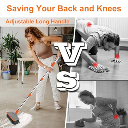 BITOPE Deck Scrub Brush with Long Handle, Heavy Duty Floor Cleaning Scrubber with Stiff Bristles Garage Concrete Cleaner Tool for Cleaning Tile Patio Outdoor Porch Indoor Kitchen Shower Bathroom - style: Orange+Grey