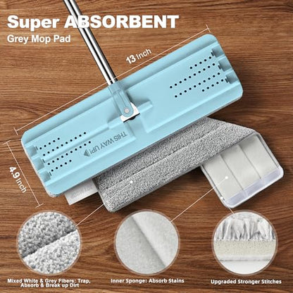 JOYMOOP Flat Mop System, Microfiber Floor Cleaning Tool, 50" Handle with 13" Flat Head, Pale Aqua, Includes Washable Microfiber Pad - color: Pale Aqua, size: 50" Mop with 13" Mop-head