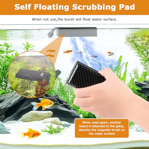 hygger Magnetic Fish Tank Cleaner, Aquarium Glass Cleaner with 2 Detachable Algae Scraper Blade, Floating Scrubber Brush for 2/5"-3/5" Glass/Acrylic Thick Tank, Strong Magnet Algae Remove Tool, L - size: L (2/5"-3/5")
