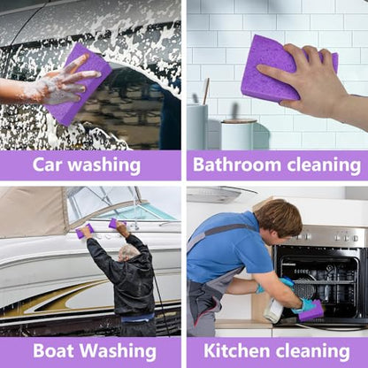 Cleaning and Washing Sponge, 3 Pack Large Extra Thick Heavy Duty Sponge Multi-Purpose for Kitchen Bathroom Bike Boat Car, Natural Cellulose Sponges 4" X 6" X 2" (Purple) - color: A-purple