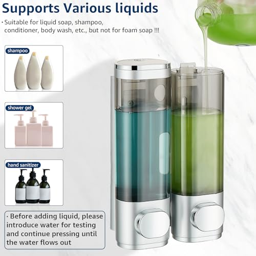 Shampoo and Conditioner Dispenser 2 Chamber No Drill,Shower Soap Pump Dispenser Wall Mounted,Body Wash Dispenser,Shower Gel Shampoo Holder for Bathroom Accessories, (Silver 2) - color: Silver 2