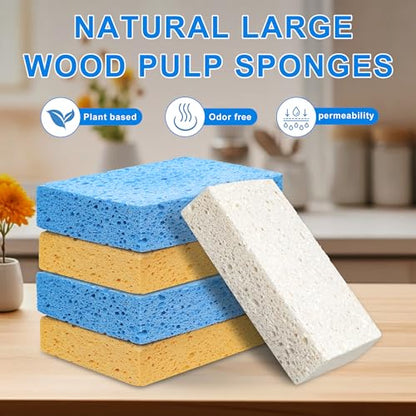 Extra Large Dish Sponges Kitchen for Cleaning, Natural Cellulose Sponges Reusable and Biodegradable, Non Scratch Sponge for Dishes Household Use (3-Pack) - color: Yellow / White / Blue