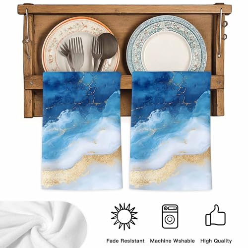 Blue Coastal Kitchen Towels Set of 4, Ultra Absorbent Dish Towels Quick Drying Microfiber Hand Towel Decorative Modern Luxury Summer Nautical Beach Tea Towel Dishcloths for Kitchen Cleaning 18"x28" - size: 4 Pack