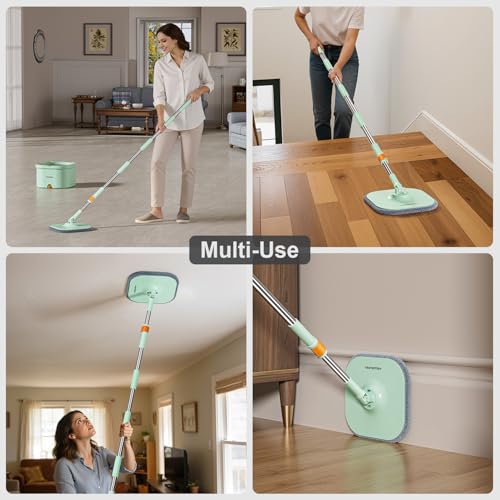 HoMettler Mop and Bucket Set | Spin Mop with Dual-Tank Clean/Dirty Water Separation | 4 Microfiber Pads for Deep-Cleaning Floors | Versatile Mops Triangular Head for Walls