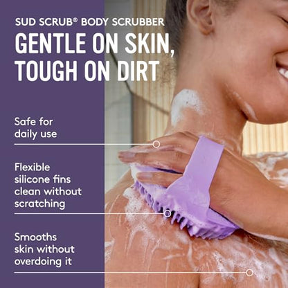 Sud Scrub® Antimicrobial Silicone Body Scrubber, Exfoliating Body Brush for Sensitive Skin, Antibacterial Shower Scrubber for Body, Bathroom Essentials for Men & Women, Purple - color: Purple