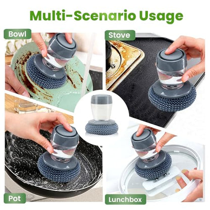 Dish Brush with Soap Dispenser, Soap Dispensing Dish Brush - with PET/Steel Wire Bristles, Kitchen Scrub Brush for Dishes Pots Pans Sinks (PET Head) - color: Pet Head