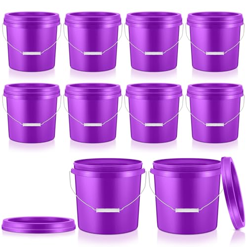 Tioncy 10 Pcs 2 Gallon Plastic Bucket with Lid Heavy Duty 2 Gallon Bucket Pail with Lid Handle for Storage Container Home Household Cleaning (Purple) - color: Purple