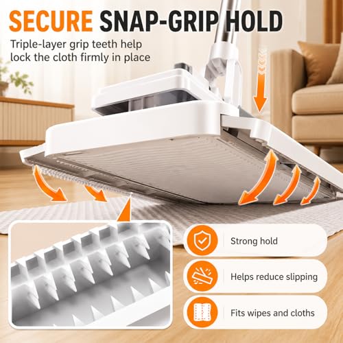 Hands-Free Multi-Purpose Flat Mop, 2026 Upgraded One-Click Cloth Attachment Lazy Cleaning Tool with 360° Swivel Head, Lightweight Dry Wet Cleaner for Floor, Wall, Bathroom and Kitchen (2Pcs) - color: 2pcs