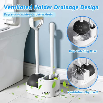 Sellemer 2 in 1 Toilet Brush and Plunger Set, Curved Design Head for Deep Clean, Heavy Duty Toilet Bowl Brush and Plunger Combo with Holder for Bathroom,White, 2 Pack - color: White