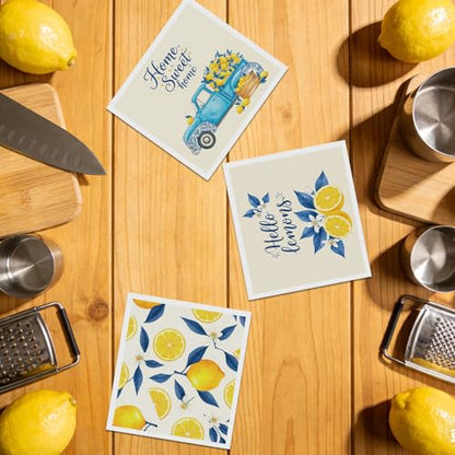 Lemons Swedish Dishcloths for Kitchen, 6 Pack Reusable Tiles Lemons Sponge Cleaning Cloths, Absorbent Dish Cloths Towels Wipes for Summer Kitchen Cooking Home Decoration Housewarming Gifts - style: Lemons