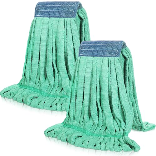 Lallisa 2 Pcs Commercial Mop Head Replacement 18 Oz Tube Microfiber Mop Heads for Floor Cleaning Industrial Mop Heads Looped End Wet Mop Head Refill for Home Commercial Industrial Use (Green) - color: Green