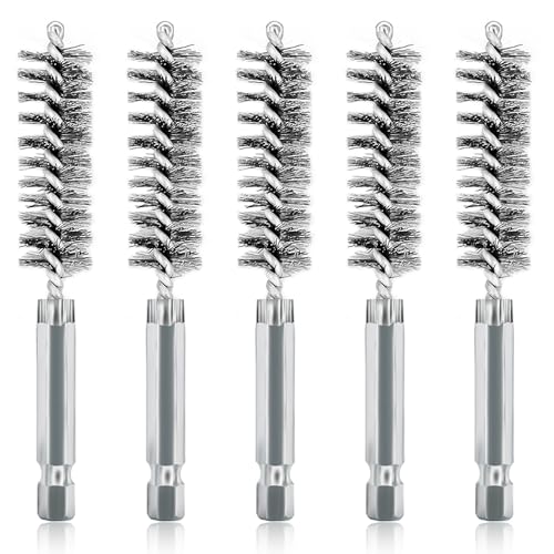 ASNOMY 5Pcs 9/16" Stainless Steel Bore Brush Set - Stainless Steel Bristle Wire Brush with 1/4" Hex Shank for Power Drill Cleaning - style: 5Pcs 14mm | 9/16" Inch
