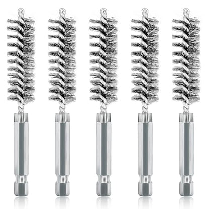 ASNOMY 5Pcs 9/16" Stainless Steel Bore Brush Set - Stainless Steel Bristle Wire Brush with 1/4" Hex Shank for Power Drill Cleaning - style: 5Pcs 14mm | 9/16" Inch