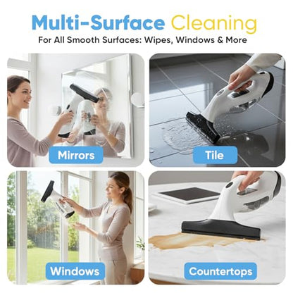 Cordless Window Vacuum Squeegee with Detachable Water Tank, 2000Pa Strong Suction, Rechargeable Glass Cleaner for Windows, Shower, Mirror & Tiles, Lightweight 2-in-1 Wiper with Microfiber Pad