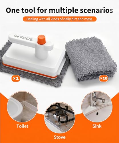 Sopami Handheld Snap Grip Mini Mop Use Any Cloth - Convenient Cloth Changing Mini Mop for Home Use with Easy Tap Handle（Includes 10 Washable Pads