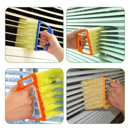 DXNQ 2 PCS Blind Cleaner Duster Tool, Window Venetian Hand-held 7 Finger Dusting Cleaner Brush, Blinds Cleaning Brush Tool for Window Shutters Air Conditioner, Car Accessories (Blue+Yellow) - color: Blue+yellow