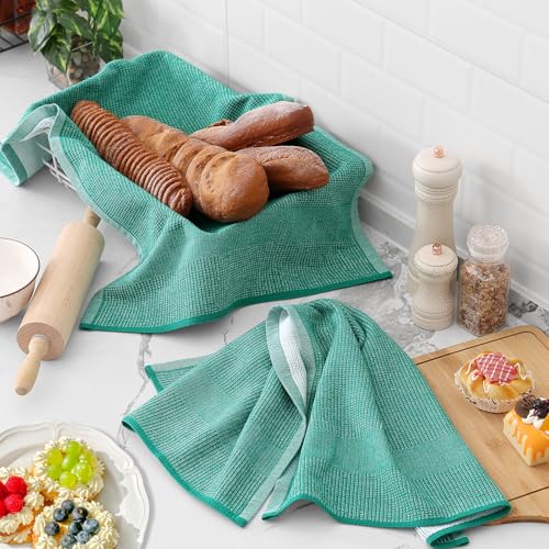 Homaxy Premium Kitchen Towels(18”x 28”, 6 Pack), Large Cotton Kitchen Hand Towels, Flat and Terry Dish Towels, 380 GSM Highly Absorbent Tea Towel Set with Hanging Loop, Grey/Red/Green - color: Grey/Red/Green, style: 6-pack