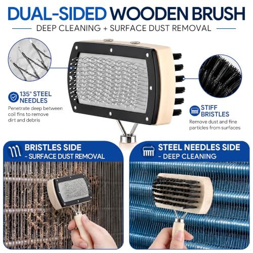 Enhon 4 PCS AC Fin Comb Straightener & AC Coil Cleaner Brush Kit, Double-Sided Coil Brush, Stiff Bristle Cleaner, Straightening Air Conditioner Fins, Condenser, Evaporator, HVAC and Refrigerator Coils