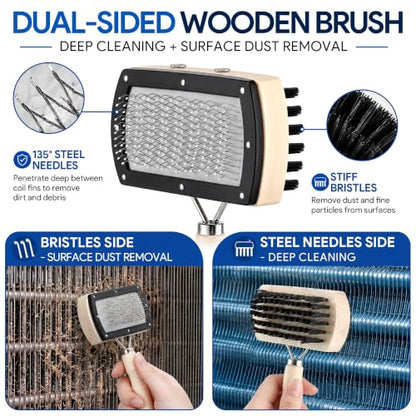 Enhon 4 PCS AC Fin Comb Straightener & AC Coil Cleaner Brush Kit, Double-Sided Coil Brush, Stiff Bristle Cleaner, Straightening Air Conditioner Fins, Condenser, Evaporator, HVAC and Refrigerator Coils