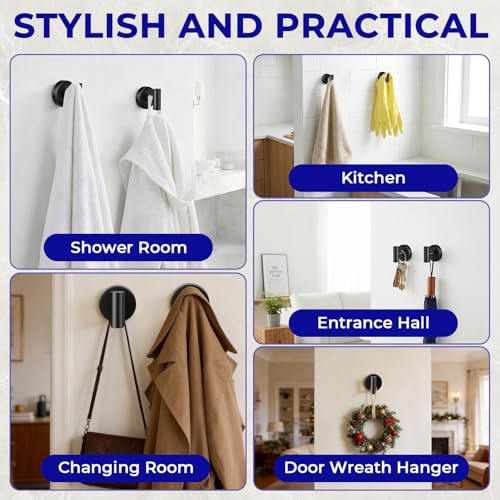Suction Cup Hooks for Shower Heavy Duty, Shower Hooks No Drill, Shower Hooks for Inside Shower Stainless Steel, Suction Hooks for Window, Glass, Tile, Wall, Loofah, Bath Robe, Wreath, Black 4 Pack - color: Black