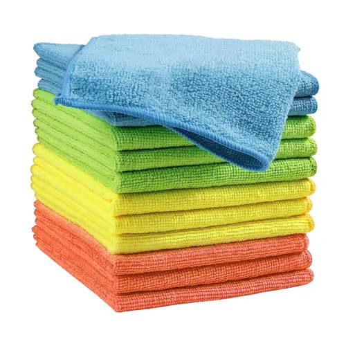 Microfiber Cleaning Cloths (12-Pack), 14" x 14", Ultra Absorbent, Lint-Free, Streak-Free, Reusable, Ideal for Car, Kitchen, Window, and Household Cleaning (Orange/Yellow/Green/Blue) - color: 12pcs/4colors
