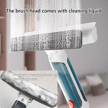 75'' Spray Squeegee for Window Cleaning with 4-Section Extension Pole, 4 in 1 Window Vacuum Squeegee Cordless Shower Squeeze for Glass Door and Tile with Sewage Collector and 5 Pads
