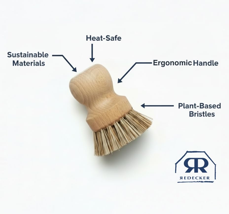Redecker Pot Brush, Union Fiber, Single Heavy Duty Scrub Brush for Pots, Cast Iron & Baked-On Residue, Beechwood, 2.6-Inch Round, Made in Germany - size: Single Unit
