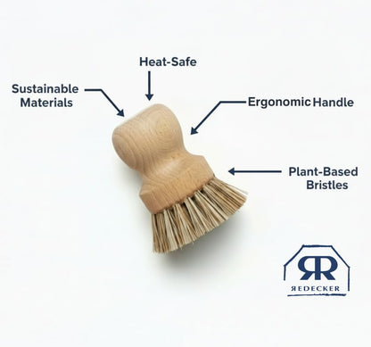 Redecker Pot Brush, Union Fiber, Single Heavy Duty Scrub Brush for Pots, Cast Iron & Baked-On Residue, Beechwood, 2.6-Inch Round, Made in Germany - size: Single Unit