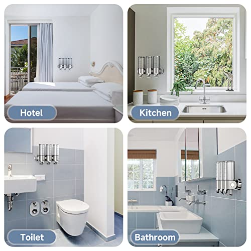 3 in 1 Chamber Wall Mounted BathroomShower Pump Dispenser,Dispensers for The Shower,Shampoo and Conditioner Dispenser,Shower Dispenser 3 Chamber no Drill - color: 17.6 Oz Triple Colourless