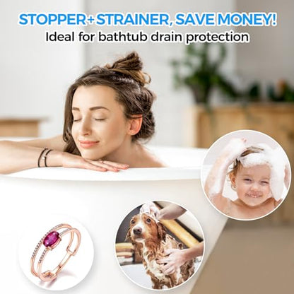 zaa 5 Pcs Bathtub & Shower Drain Hair Catcher, 2 Pack Silicone Collapsible Drain Protector and Drain Cover with 3 Snake Drain Clog Removers, for Pop-Up and Regular Drains of Tub, Shower, Bathroom - color: Gray Red