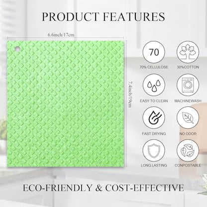 6 Packs Swedish Kitchen Dish Cloths - Reusable Paper Towels for Counters & Dishes - Eco-Friendly Cellulose Sponge Cloth (Grass Green) - color: O-grass Green