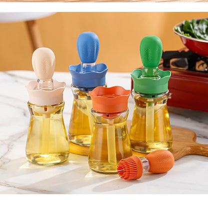 Oil Dispenser Bottle with Silicone Brush, 200ML 2 in 1 Silicone Dropper Measuring Oil Dispenser Bottle for Kitchen Cooking, Frying, Baking, BBQ Pancake, Air Fryer, Marinating - Blue - color: Blue-1pc
