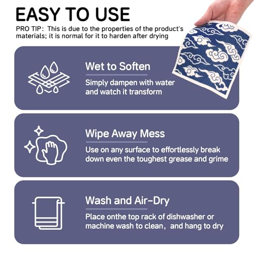 Swedish Dishcloths for Kitchen - 4 Pack Japanese Pattern Reusable Paper Towels, Non-Scratch Cellulose Cloths, No Odor, Biodegradable Cleaning Cloths - color: Japanese