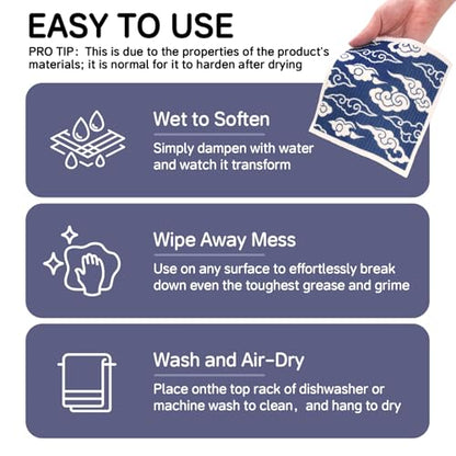 Swedish Dishcloths for Kitchen - 4 Pack Japanese Pattern Reusable Paper Towels, Non-Scratch Cellulose Cloths, No Odor, Biodegradable Cleaning Cloths - color: Japanese
