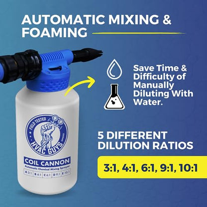 HVAC Guys Coil Cannon | AC Coil Cleaner Automatic Foaming Mixing Sprayer | Compatible with All Cleaners & Chemicals | 5 Dilution Ratios - style: Coil Cannon