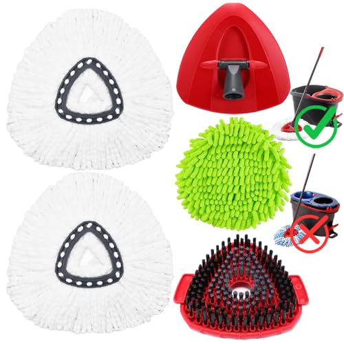 Spin Mop Heads Replacement for O-Cedar EasyWring Spin Mop Microfiber Refill, Replace Heads for O Cedar Easywring 1 Tank with 2 Pack Refills, 1 Chenille Head,1 Pack Scrubber Head, 1 Base for Ocedar - size: 3 Mop Head & 1 Upgraded Scrubber & 1 Base