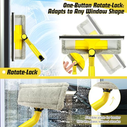 Professional Window Squeegee with 60" Extension Pole for Home | 2 in 1 Squeegee for Window Cleaning with Scrubber/ Rotatable Head for Car Glass Shower Indoor & Outdoor High Windows