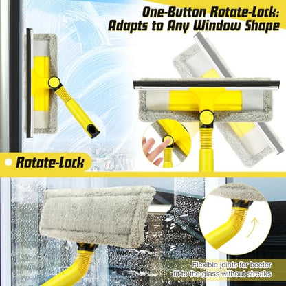 Professional Window Squeegee with 60" Extension Pole for Home | 2 in 1 Squeegee for Window Cleaning with Scrubber/ Rotatable Head for Car Glass Shower Indoor & Outdoor High Windows