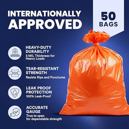 Plasticplace 42 Gallon Trash Bags |3.0 Mil | Orange Heavy Duty Contractor Trash Bags | 33" x 48", 50 Count (Pack of 1) - size: 33" x 48", style: 42 Gallon, 3.0 Mil
