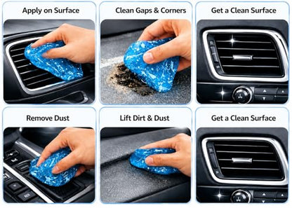 Reusable Car Cleaning Gel 3 Pack (Blue) – Universal Interior Dust Cleaner Putty for Car Air Vents, Dashboard, Cup Holders, Keyboard & Electronics, Car Detailing Slime(160g Each)