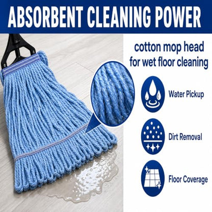 2 Pack Heavy Mop Replace Head，mop Head Replacement,Commercial mop Heads,Reusable Mop Head Refills-Replacement Mop Heads SuitableWet Industrial Blue Cotton Looped End String Head Refill (Blue) - size: 17 Ounce 2Pack