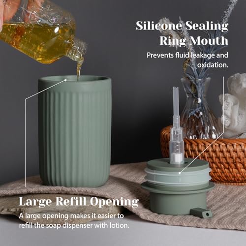 INGOFIN Ceramic Lotion Dispenser - 12oz Refillable Hand Soap Dispenser Bathroom, Modern Liquid Soap Dispenser with Pump, Dish Dispenser for Kitchen, Sage Green - color: Liquid-green