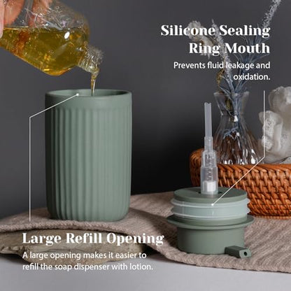 INGOFIN Ceramic Lotion Dispenser - 12oz Refillable Hand Soap Dispenser Bathroom, Modern Liquid Soap Dispenser with Pump, Dish Dispenser for Kitchen, Sage Green - color: Liquid-green