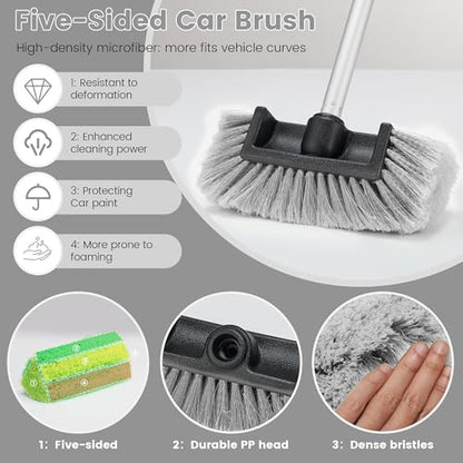 Car Wash Brush with Long Handle, 60'' Soft Bristle Cleaning Brush, Car Cleaning Brushes, Carwash Brushes for SUV, RV, Boat, Truck, House Siding, Sweep Snow, Gray - color: Gray