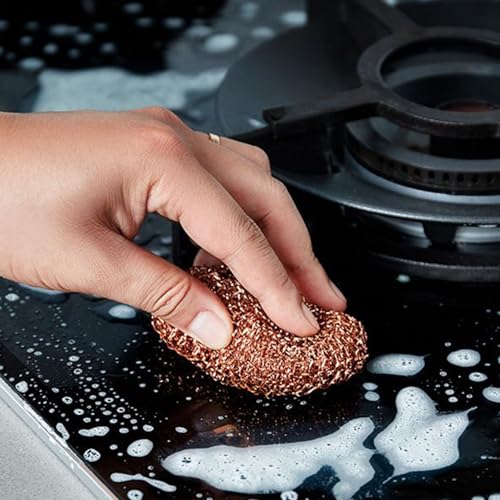 Dishwashing Brush | Dish Cleaning Brush Kitchen Scrub Pads | 2 Pieces Copper Wire Pot Scrubbers Cleaning Supplies, Dishwashing Sponge for Pots Pans Sink Grill Oven Bathroom