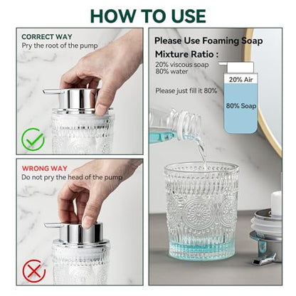 Glass Foaming Soap Dispenser - Foam Hand Soap Dispenser Bathroom, 10 OZ Clear Refillable Liquid Dispenser for Kitchen Dish Dispenser Foam Pump Silver - color: Silver Foam Pump, size: 10 OZ