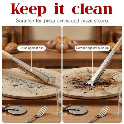 ZEAYEA 21 Inch Pizza Oven Brush with Scraper, Brass Bristles, Copper Wire Pizza Stone Cleaning Brush for BBQ Grill Cleaning, Outdoor Oven Accessories
