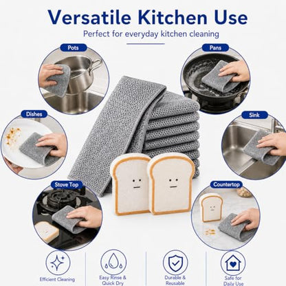 Non Scratch Wire Dishcloths 8 Pack with 2 Kitchen Sponges, Reusable Double Layer Wire Cleaning Cloths for Pots, Pans, Dishes, Sinks and Stove Tops - color: 8+2 Set