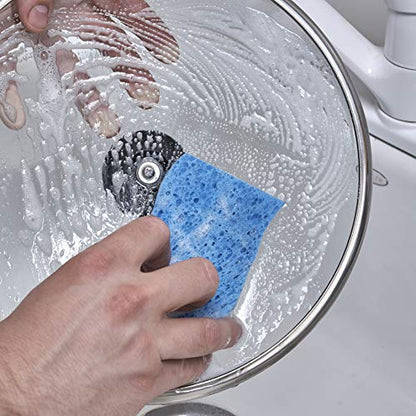 Superio Non-Scratch Cellulose Sponge Kitchen Scrub Sponges with Scouring Pad Set, Good for Non-Stick Cookware Frying Pan, Pot, Counter Top, Sink Scrubbing, Kitchen Scrubbers, Pack of 3, Blue - color: Blue, size: 3-pack